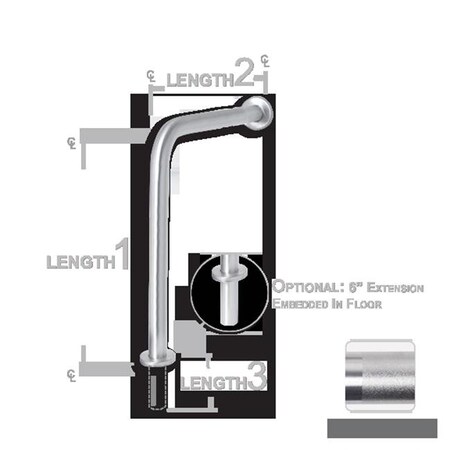 Ajw AJW UG120X-R3330 33 X 30 In. Exposed Flange; 1.25 In. Diameter Grab Bar; Peened Grip - Configuration R UG120X-R3330